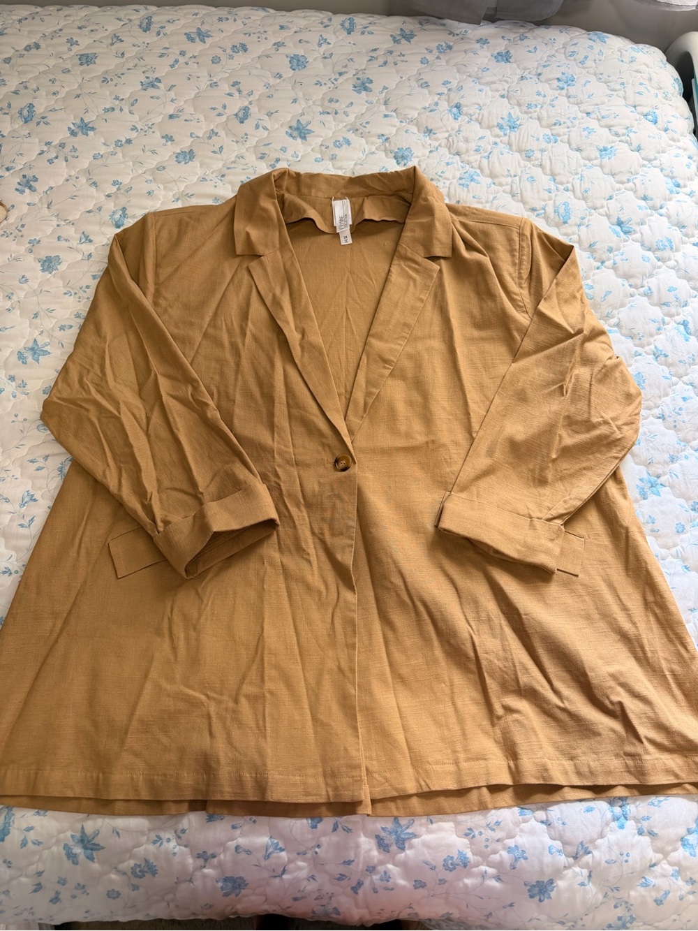 MarlaWynne Mustard Tan Single-Button Blazer with Shoulder Pads